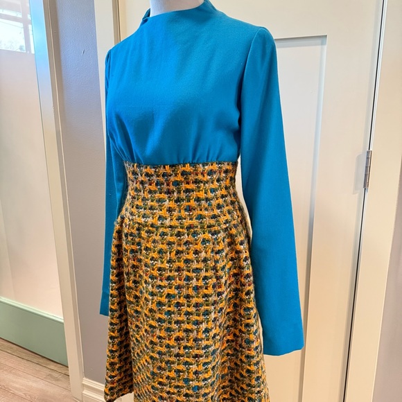 Vintage 60’s TINA LESER Multi-colored Wool Tweed Midi Dress Coat Set RARE - Picture 3 of 16